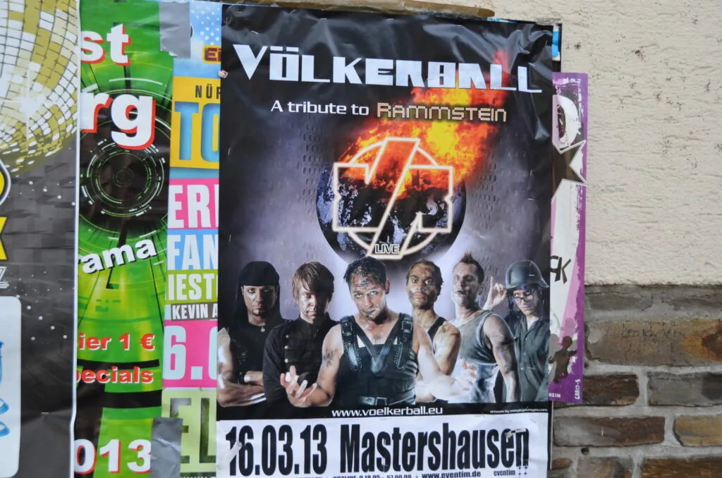 Völkerball tribute to Rammstein concert poster dated 6.03.13 in Mastershausen, featuring six band members